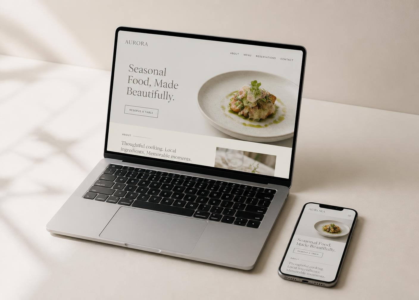 Voorbeeld van een website op laptop en telefoon