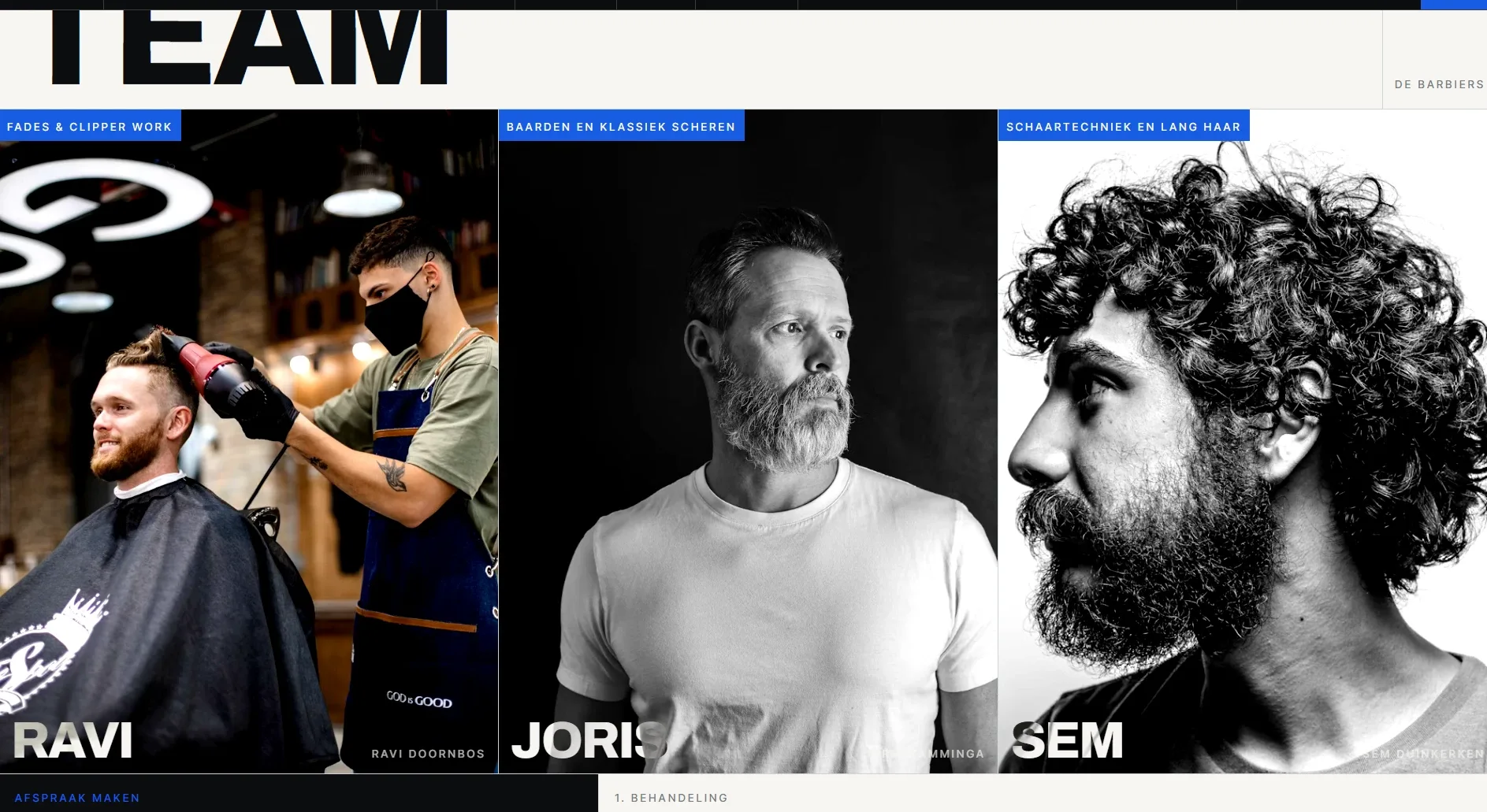 De drie barbiers, elk met een eigen specialisme — Studio 21 Barbers