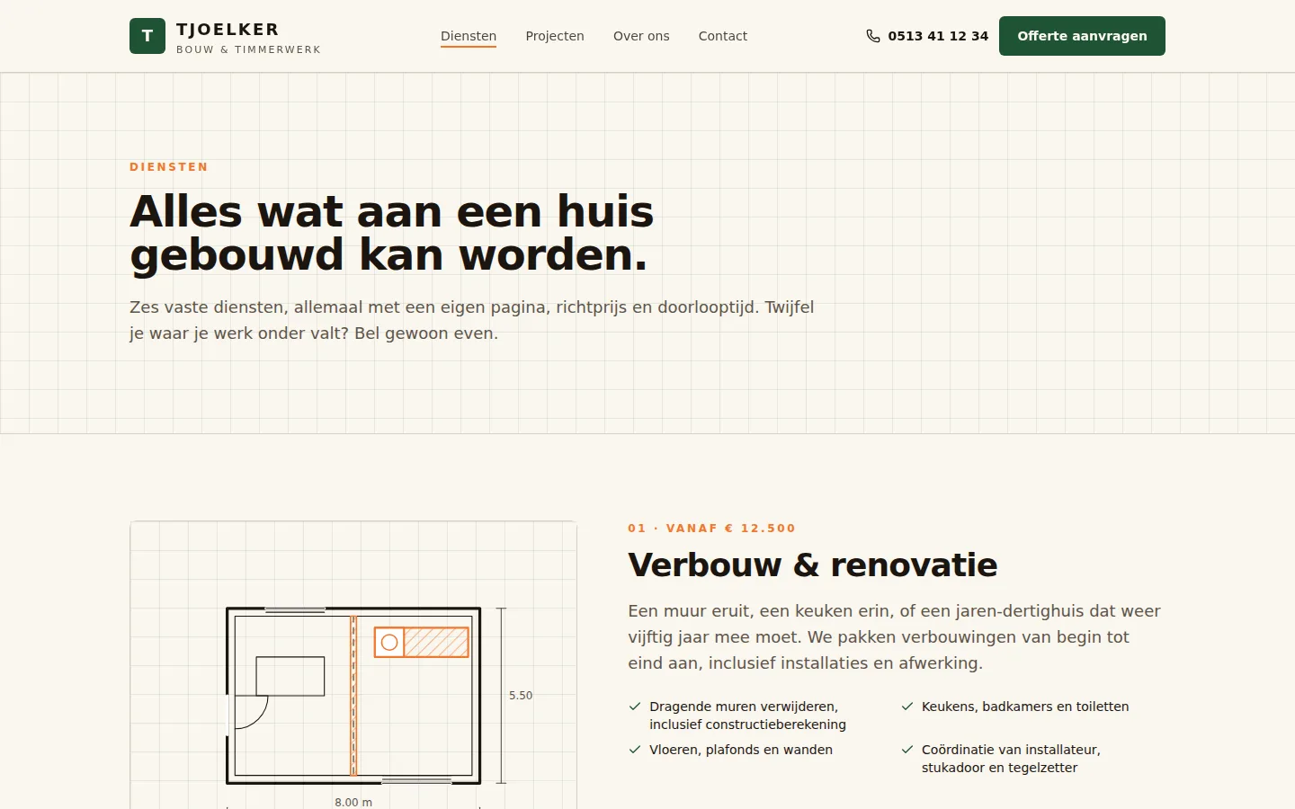 Diensten met een tekening per soort werk — Tjoelker Bouw & Timmerwerk